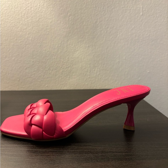 INC Hot Pink Braided Mule Sandals | Size 7.5 | Square Toe Kitten Heels - Picture 3 of 12
